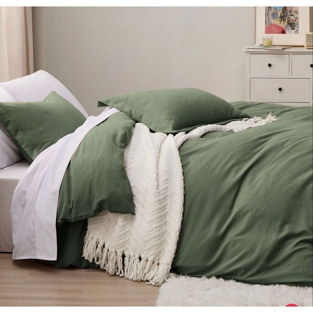 BEDSURE Olive Green King Ultra Soft Hypoallergenic Microfibr Duvet Cover Set-NEW - Picture 2 of 6